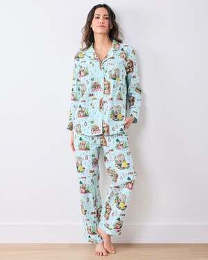 Printfresh Reading Nook Long PJ Set Bunny Print Cotton Pajamas Blue Size M NWT
